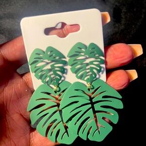 Green Palm Leaf Earrings, Cute, Chic, Fashionable